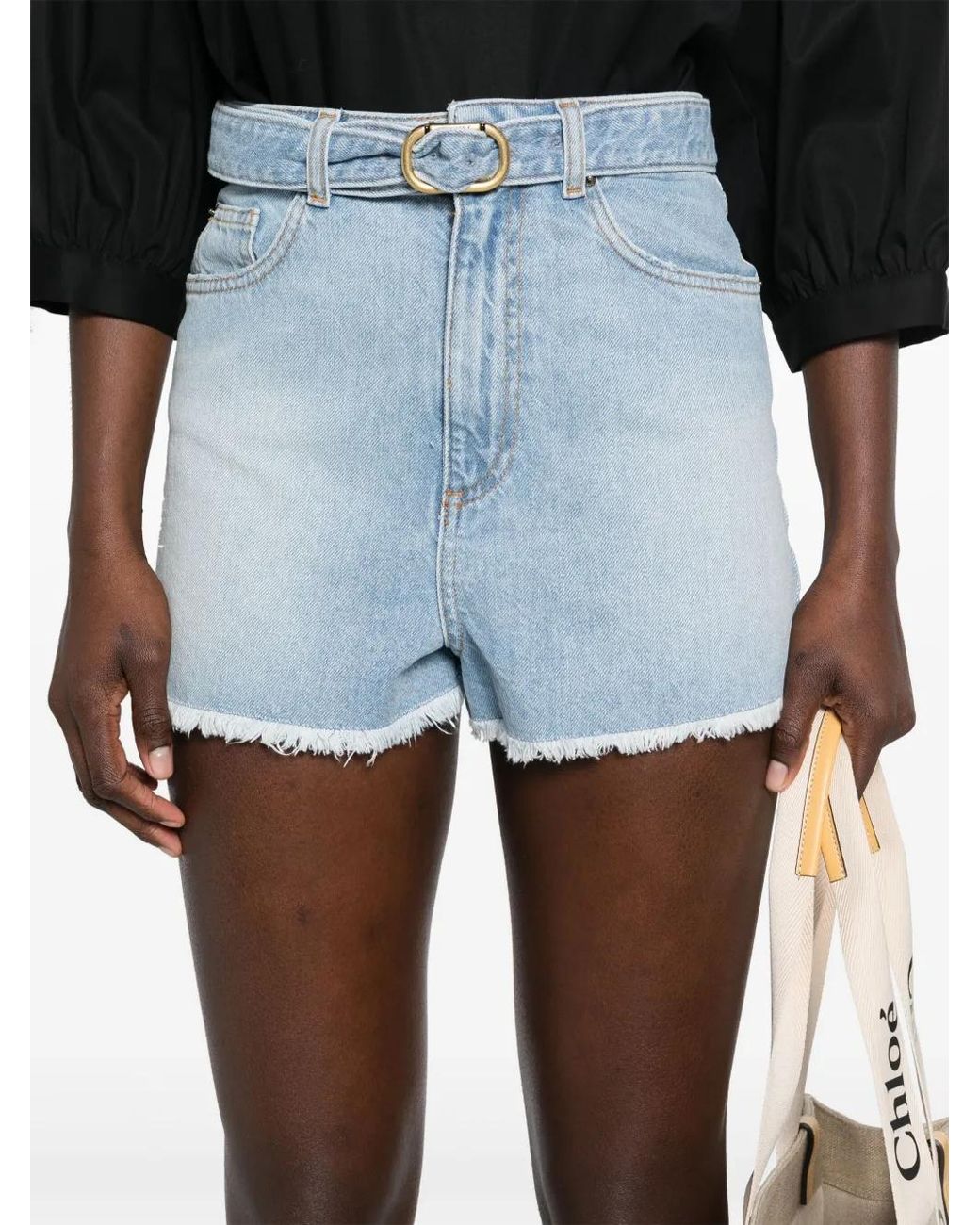 Twinset Blue Belted Denim Shorts