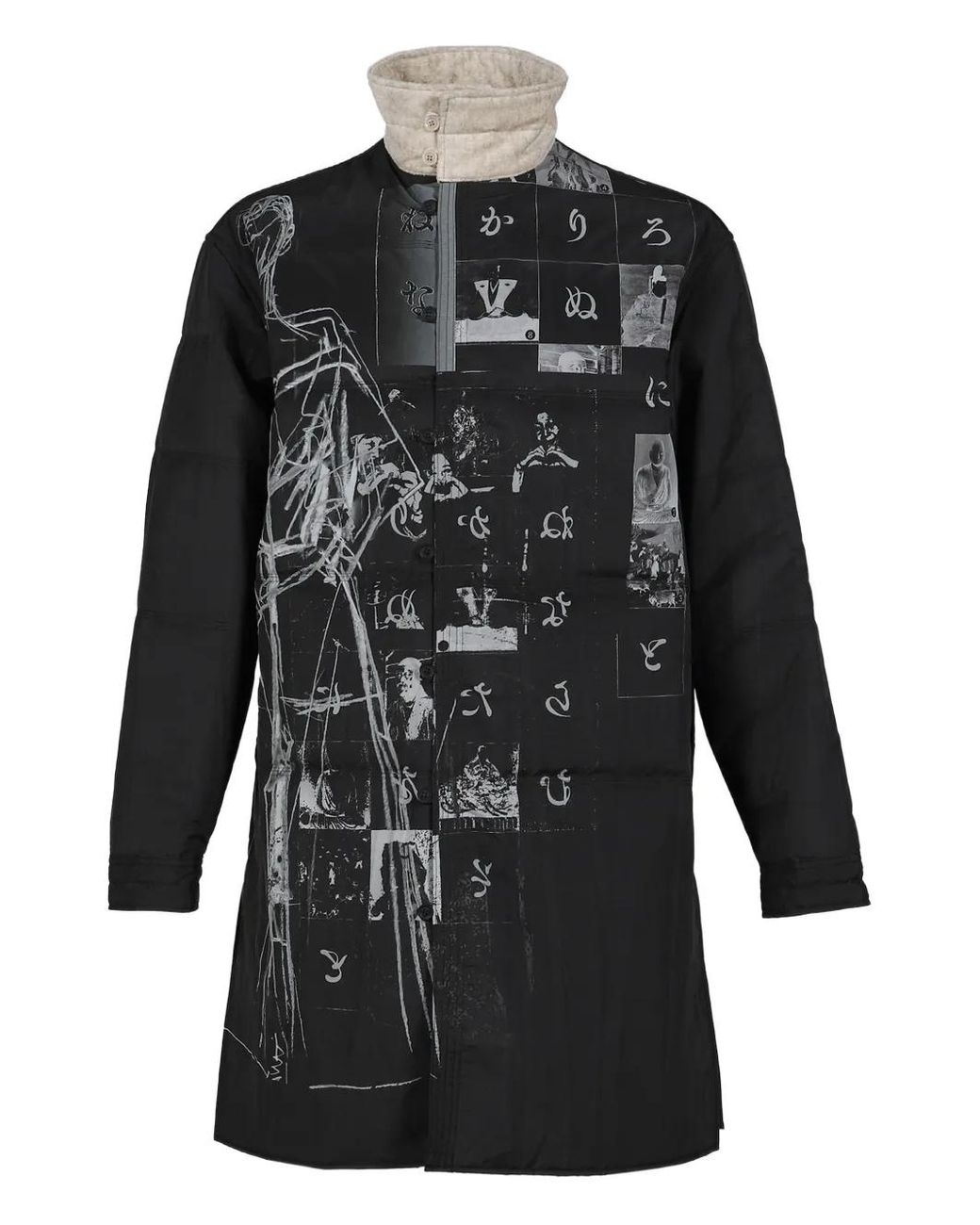 Yohji Yamamoto Black Padded Graphic Coat for men