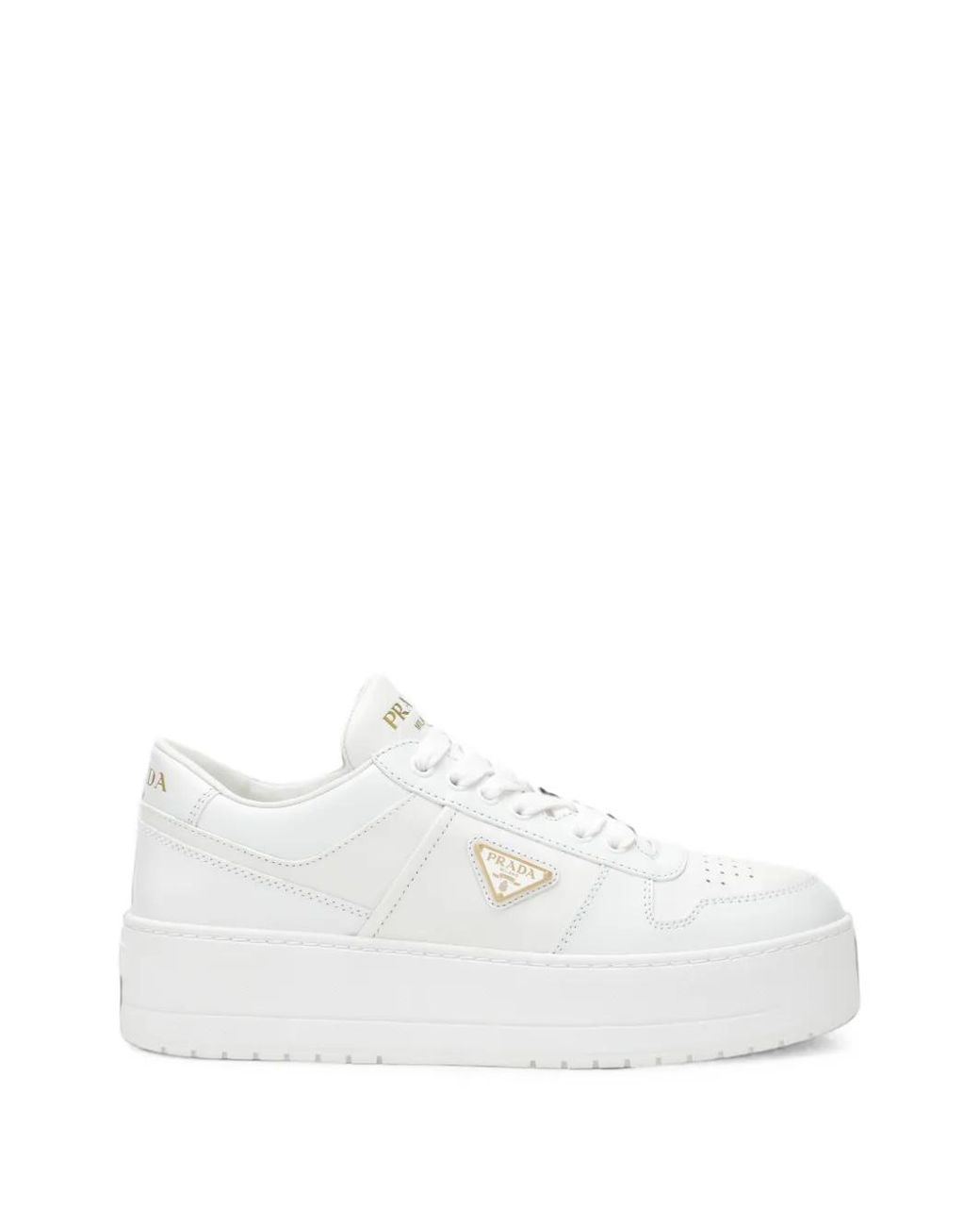Prada White Logo-Plaque Flatform Sneakers