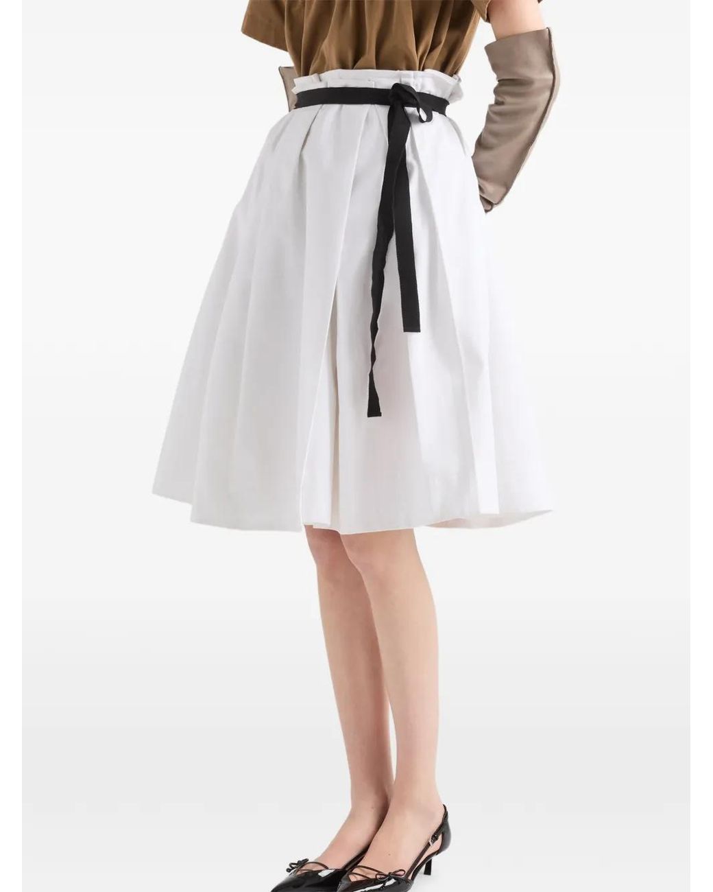 Prada Gegabardine Rok Met Ceintuur in het White