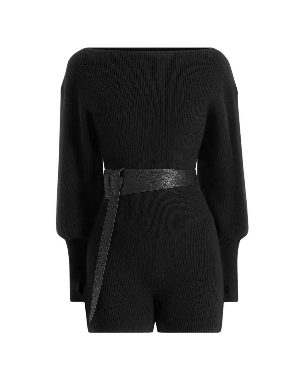 Manière De Voir Black Suzette Off Shoulder Knitted Playsuit With Belt