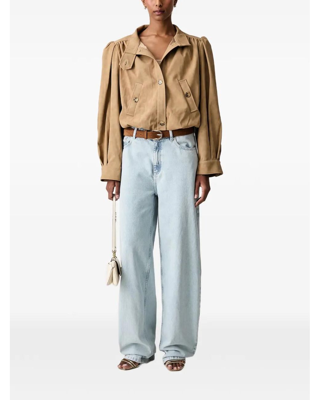 Bardot Blue Puff-Sleeve Button-Up Jacket