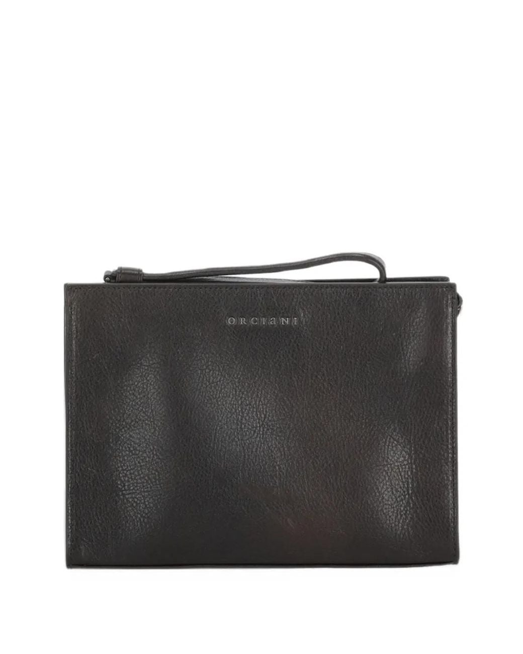 Orciani Black Small Lagoon Logo-Plaque Leather Clutch Bag for men