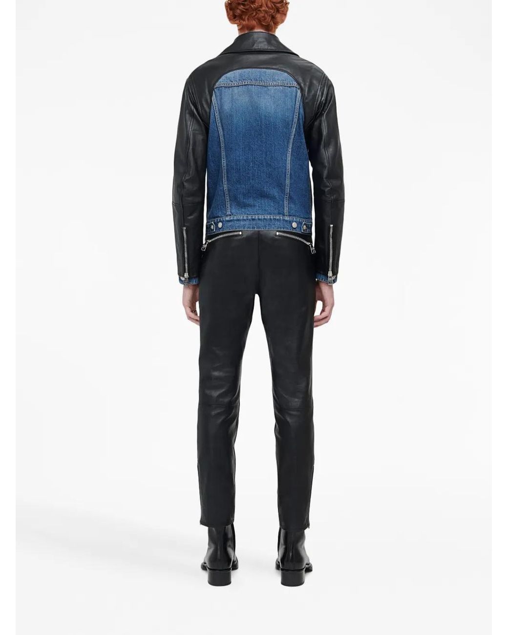 McQueen Blue Leather Biker Trousers for men