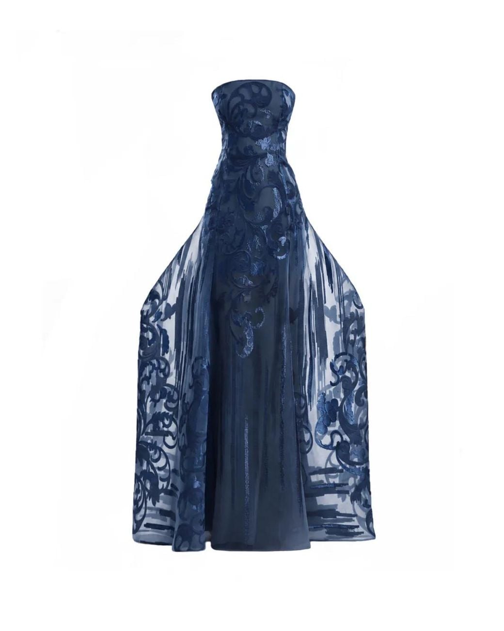 Gemy Maalouf Blue Strapless Jacquard Dress