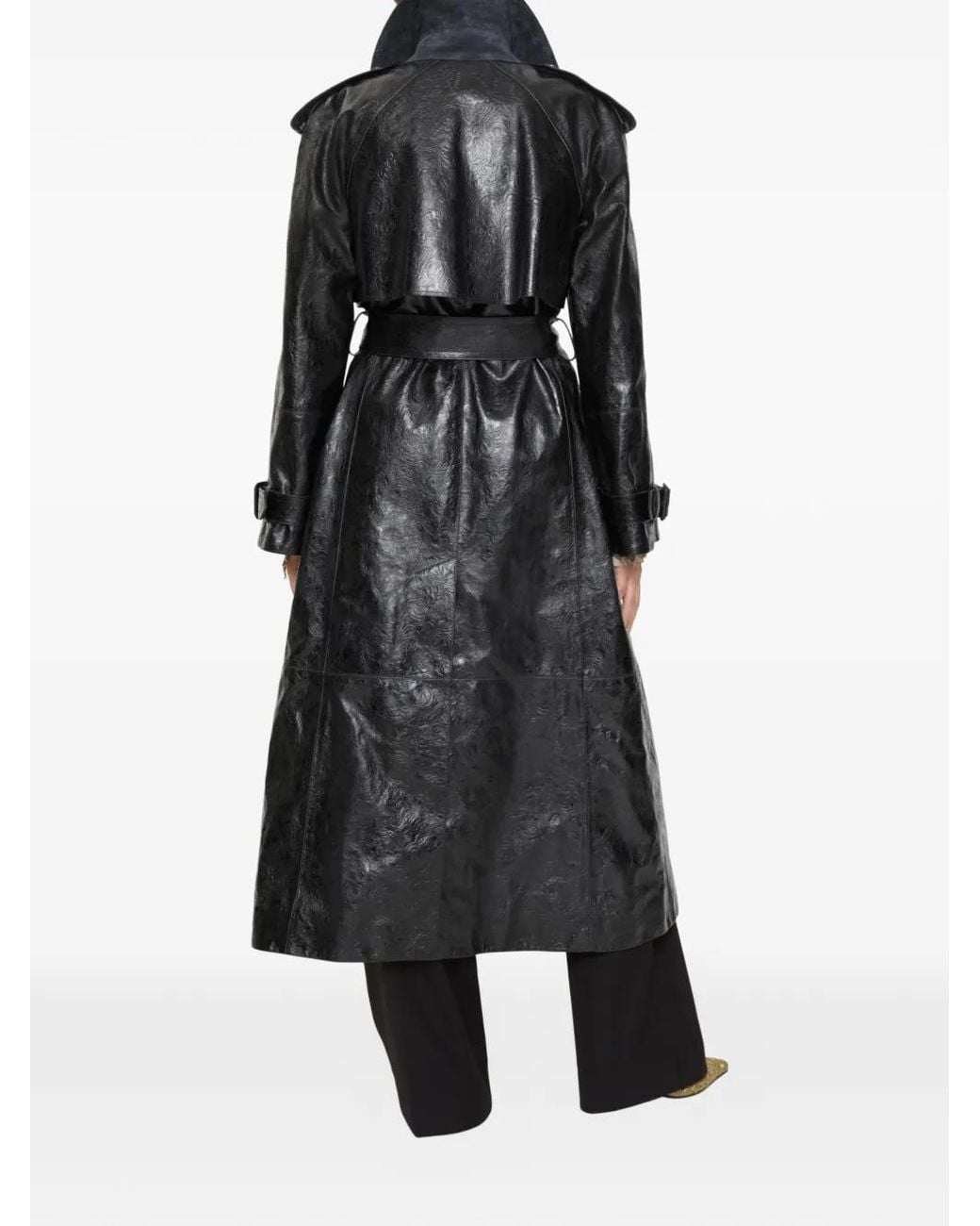 Burberry Black Belted Leather Trench Coat