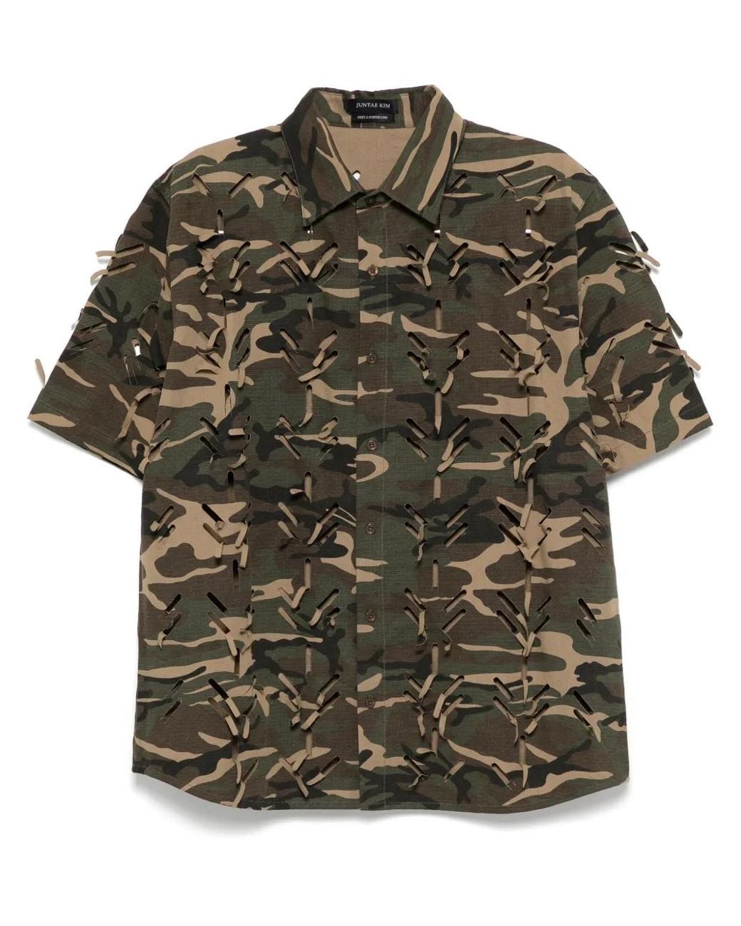 JUNTAE KIM Green Laser-Slashed Shirt for men