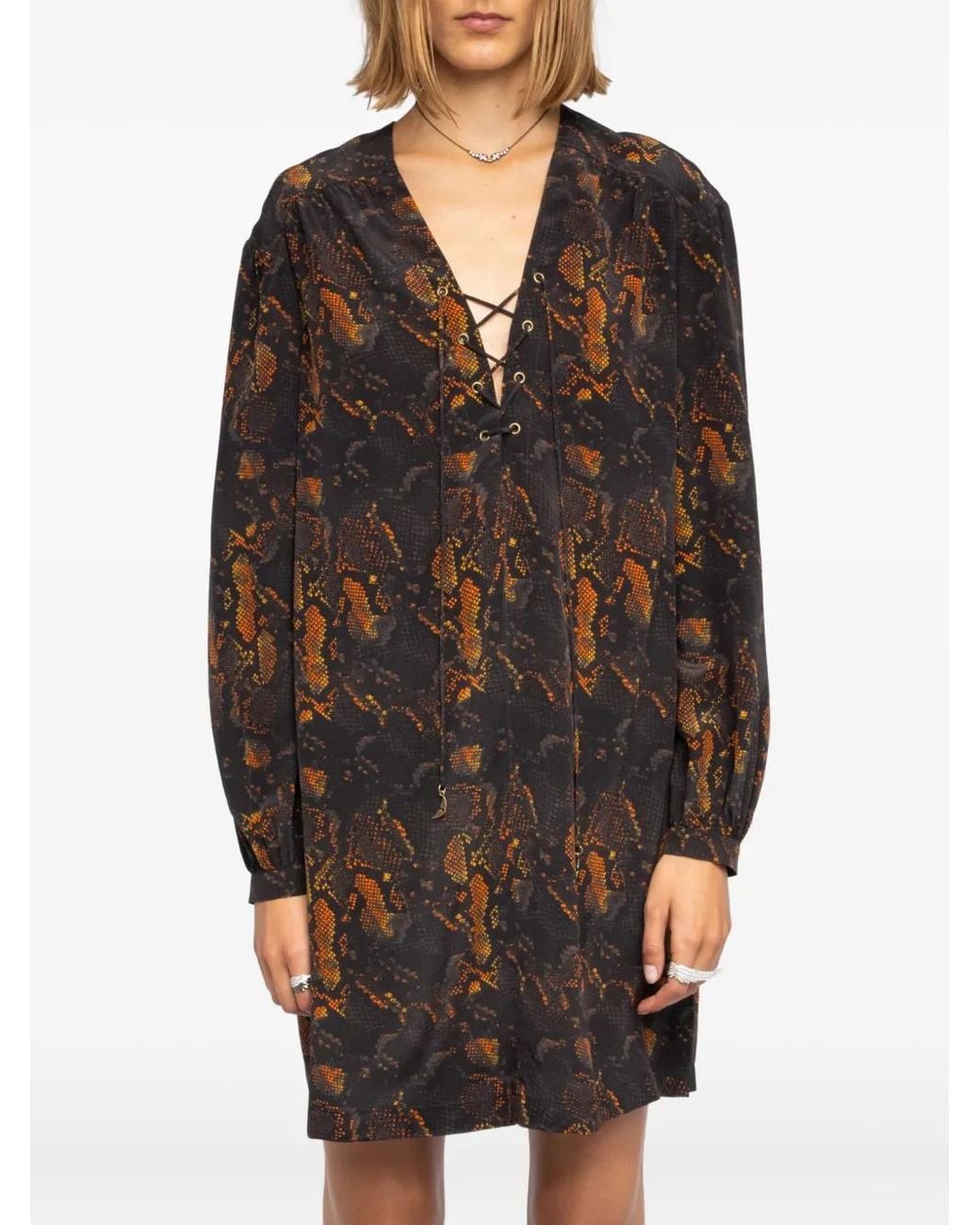 Zadig & Voltaire Black Ramela Graphic-Print Silk Mini Dress