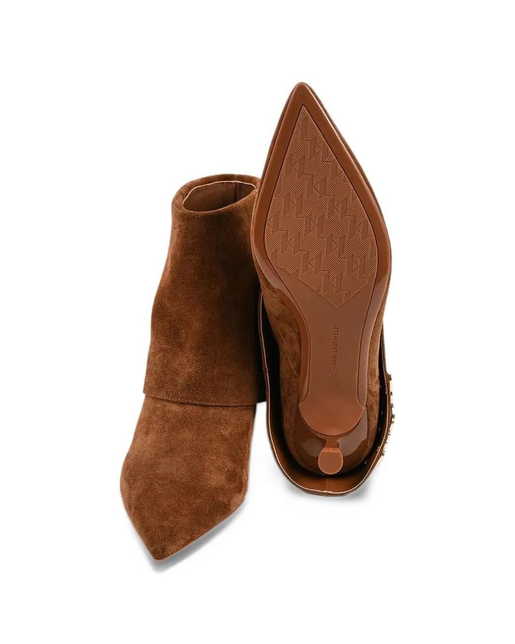 Karl Lagerfeld Brown Pasha Fold-Down Suede Ankle Boots