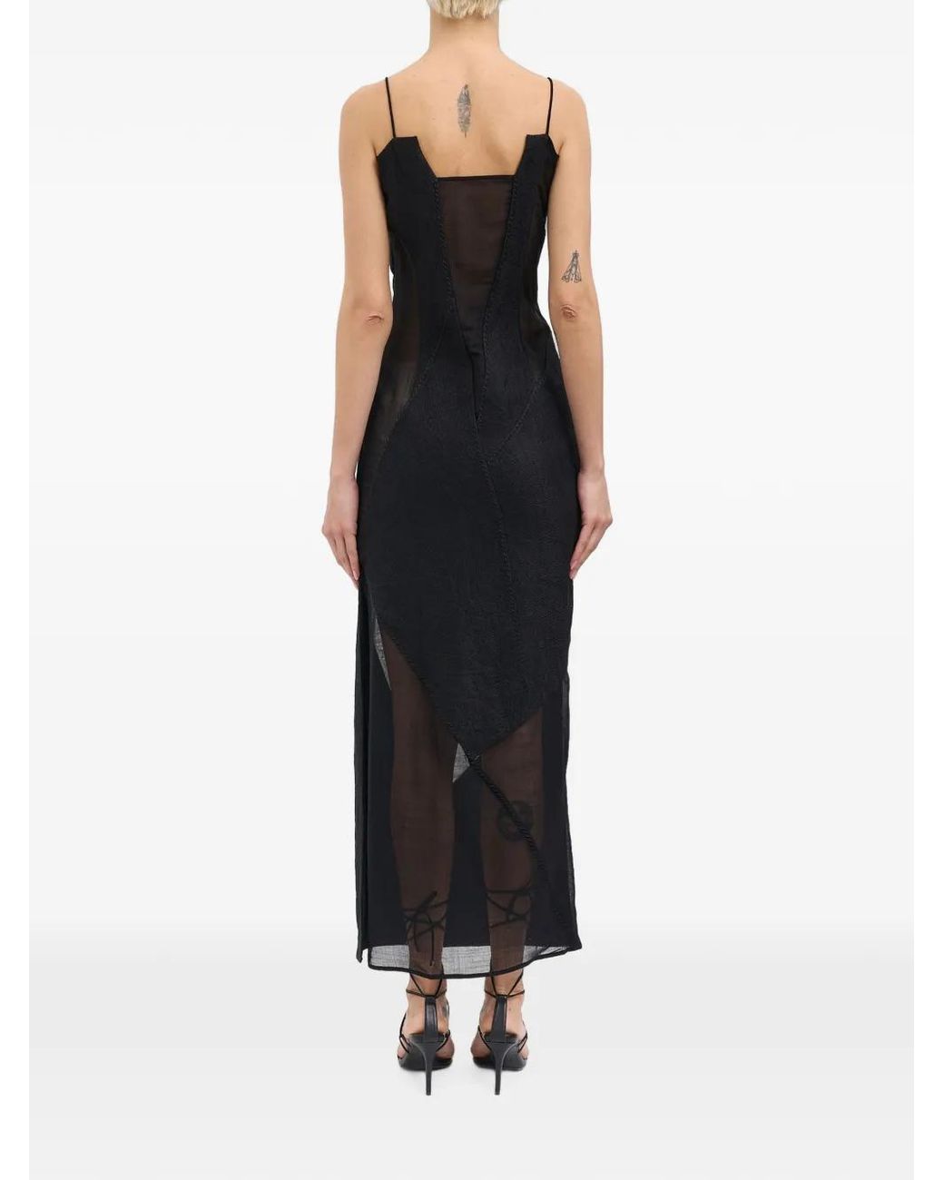 Yehuafan Black Sheer-Panelled Wool Dress