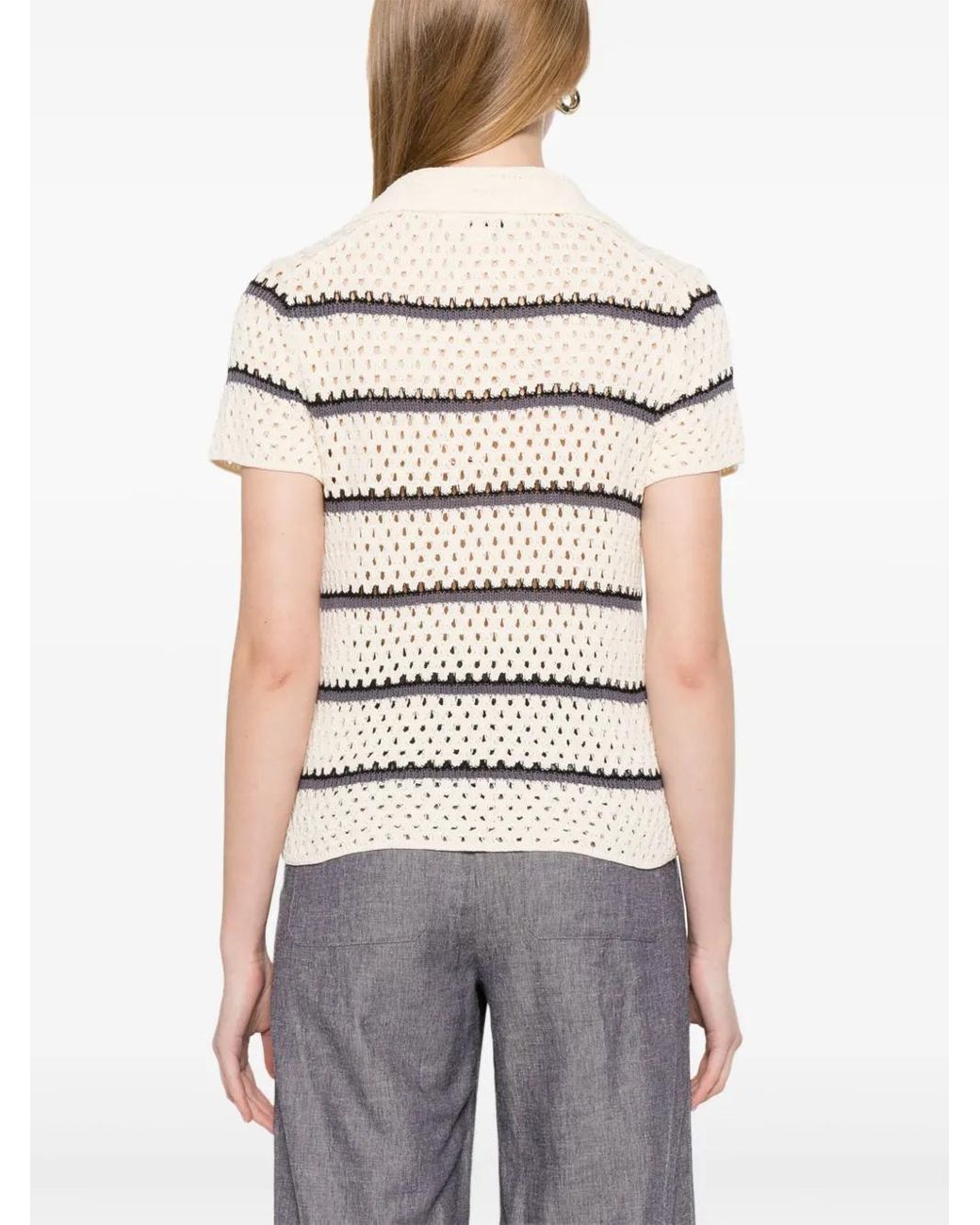 Vince Macrame Gestreepte Top in het Natural