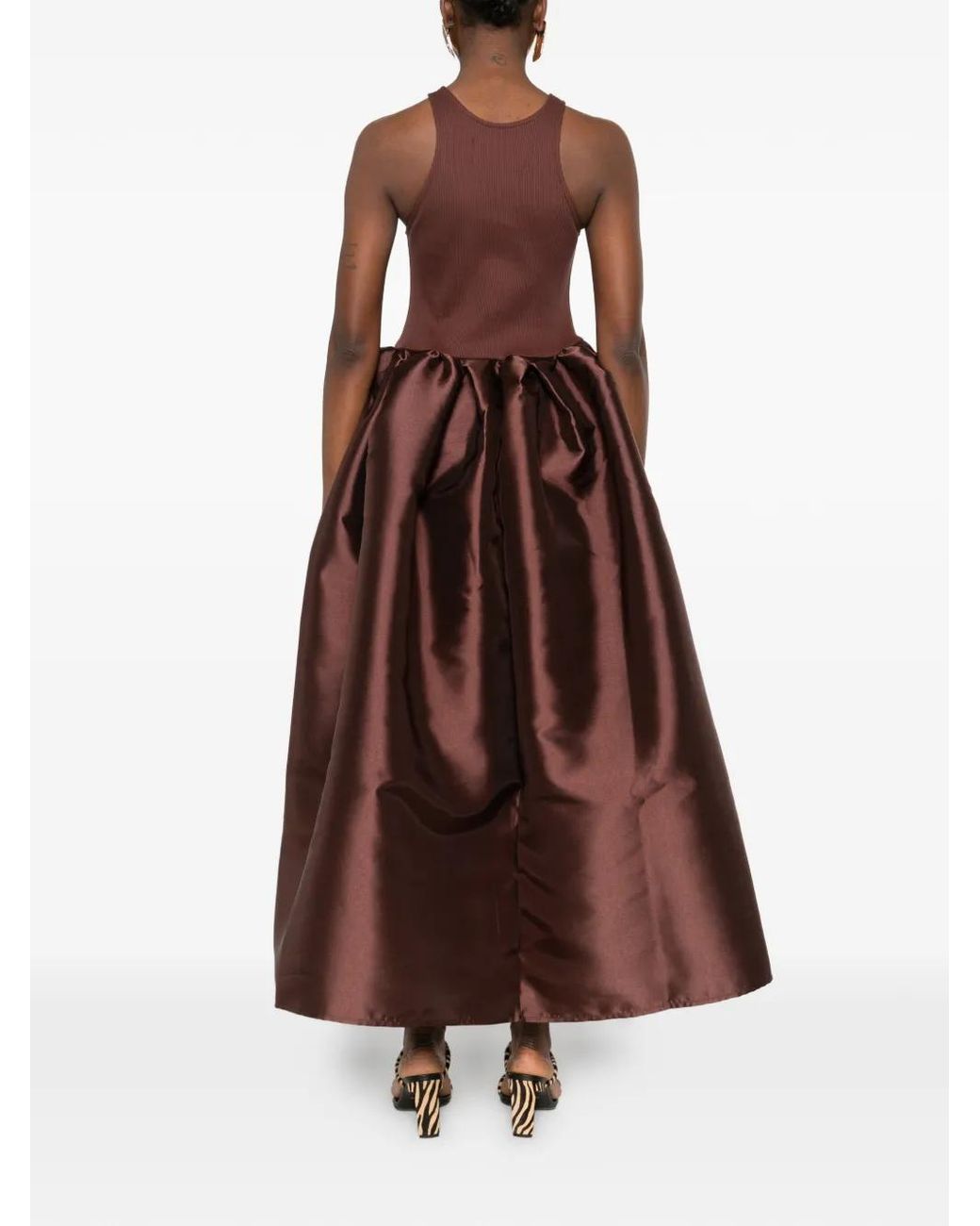Marques'Almeida Brown Satin-Skirt Midi Dress