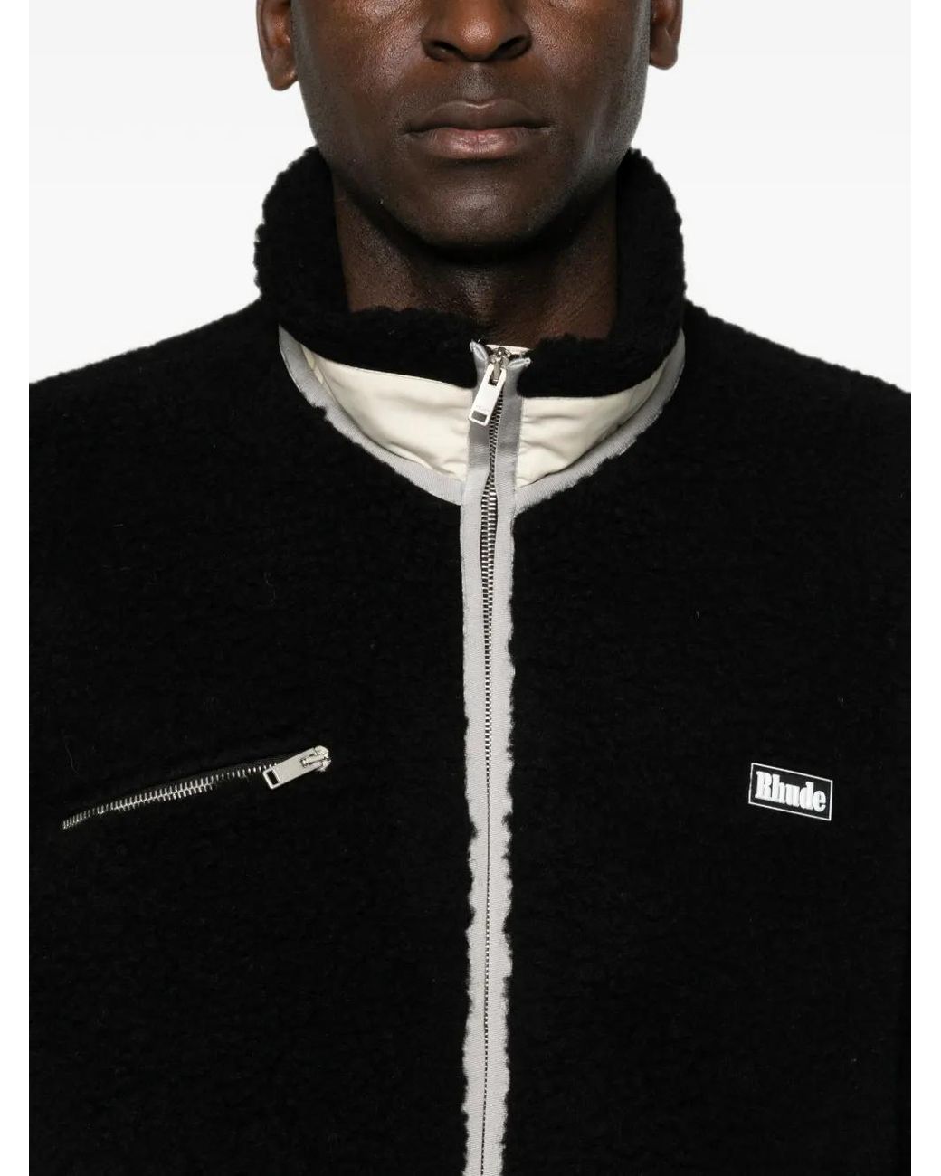 R H U D E © Black Logo-Patch Fleece Jacket for men