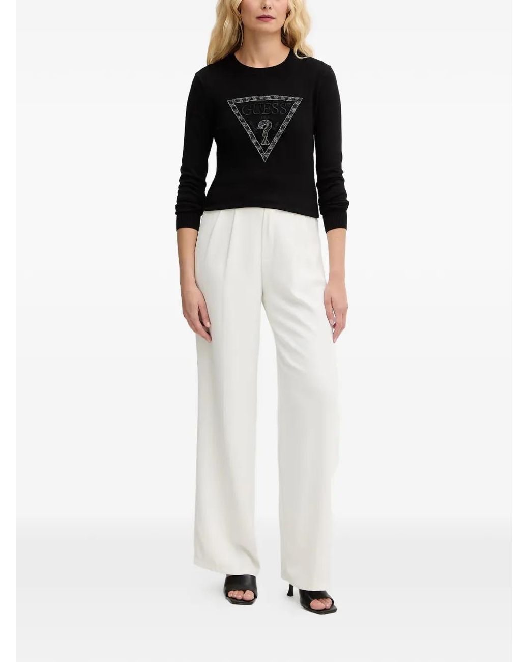 Guess Black Bead-Embellished Logo-Patch Jersey