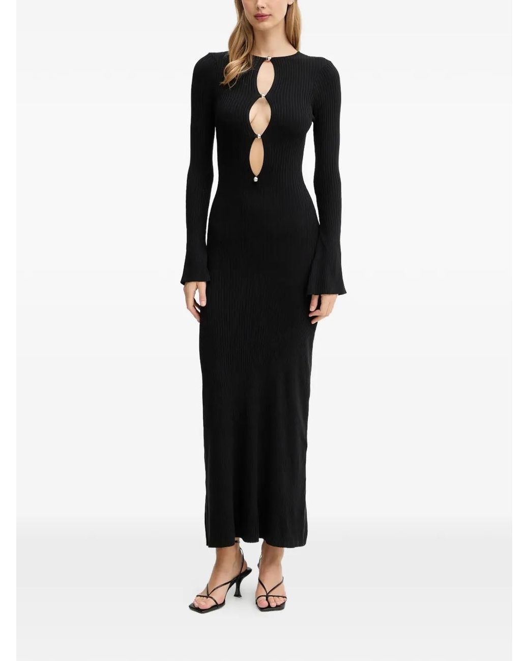 Bardot Black Nautico Cut-Out Ribbed Maxi Dress