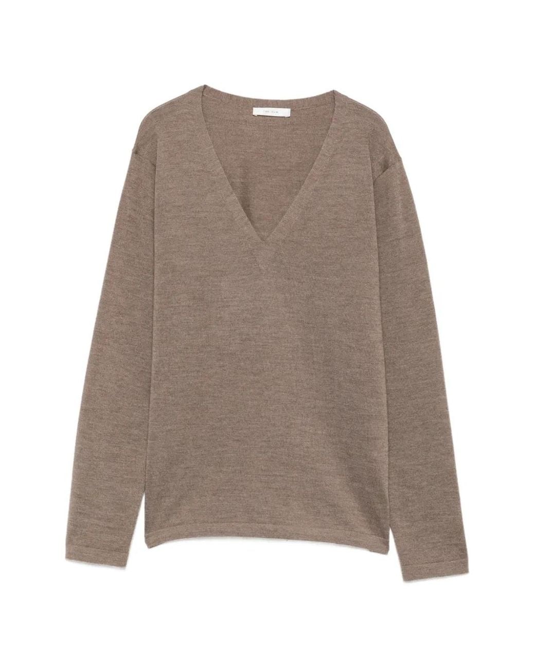 The Row Brown V-Neck Long-Sleeve Knit