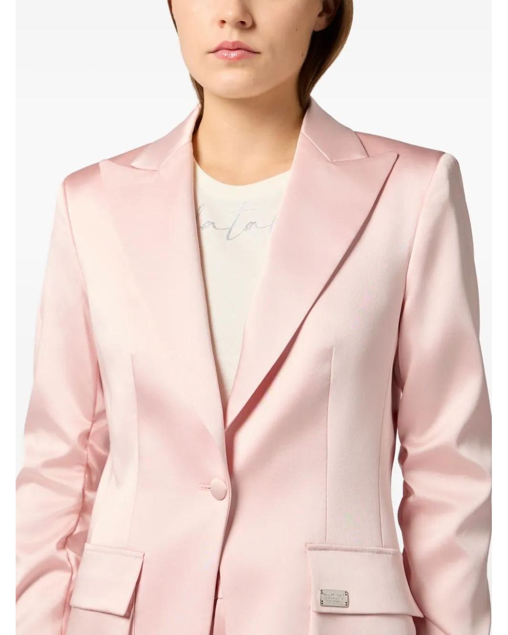 Philipp Plein Pink Satin Flap-Pockets Blazer