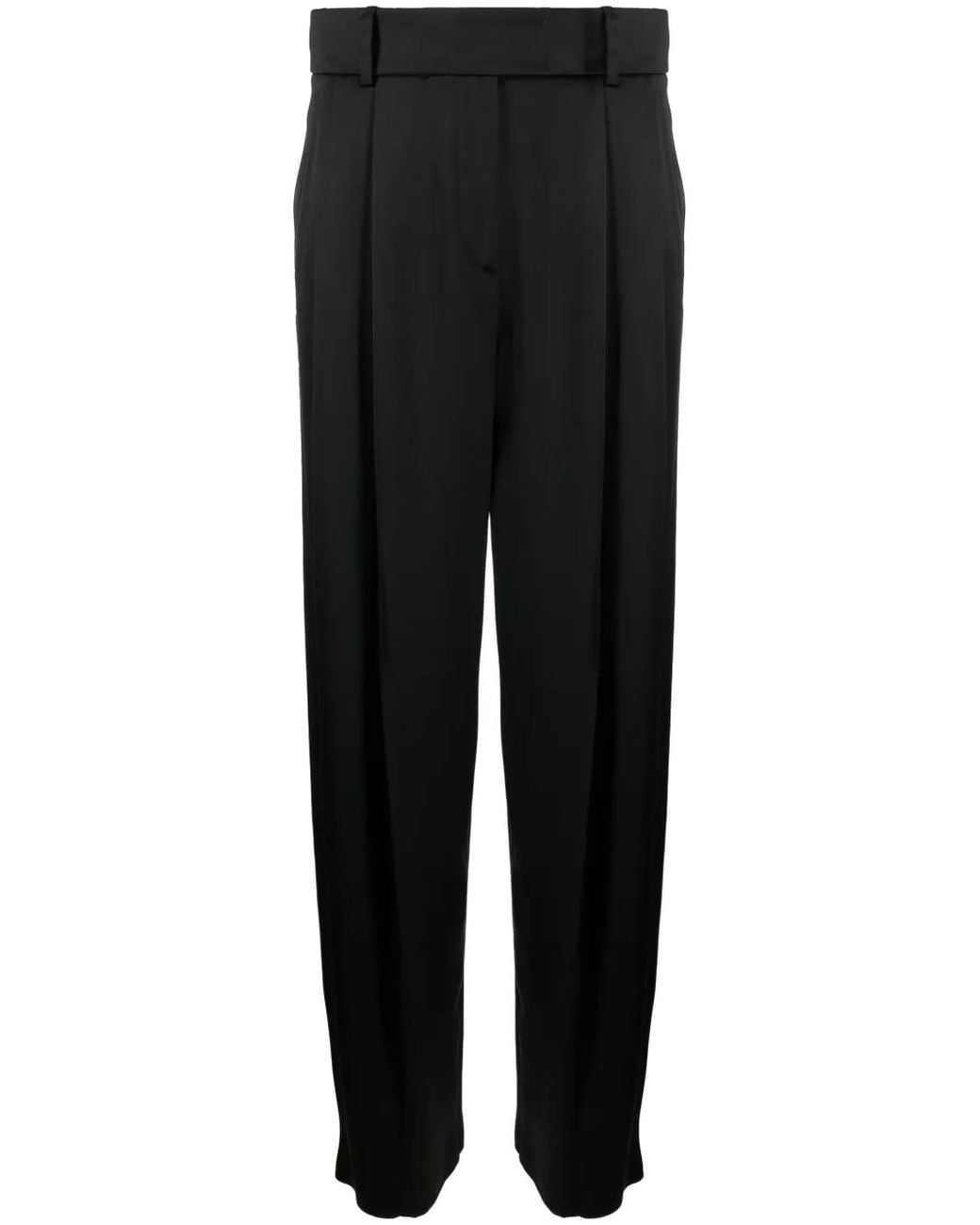 Giorgio Armani Black Pleat-Detail Wide-Leg Silk Trousers