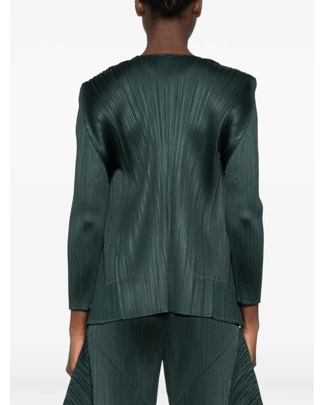 Pleats Please Issey Miyake Green Pleated Crossover-Front Top