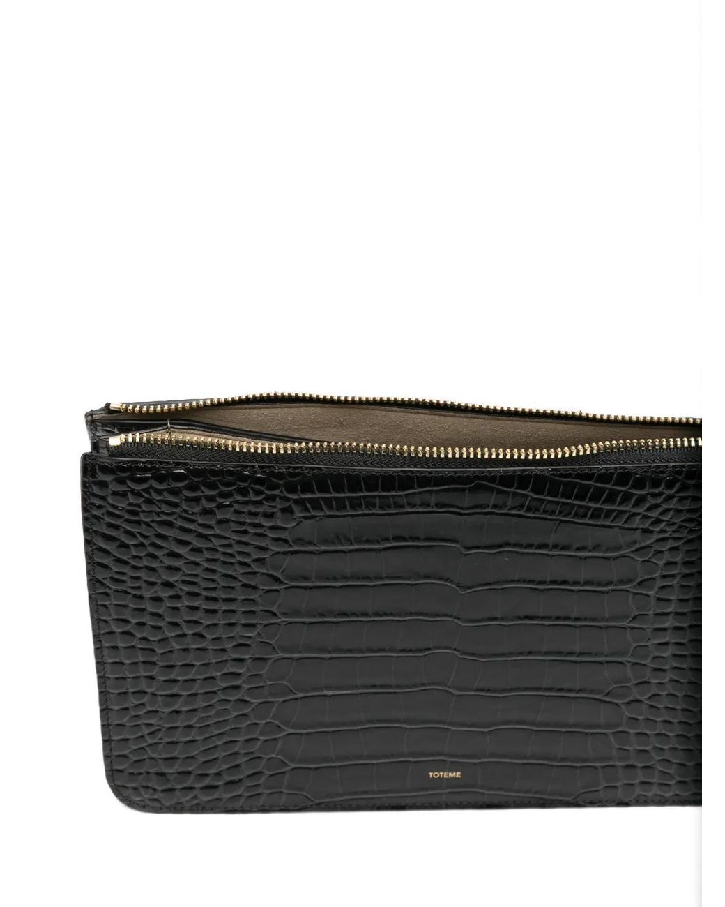 Totême Black Threefold Croco-Embossed Clutch Bag