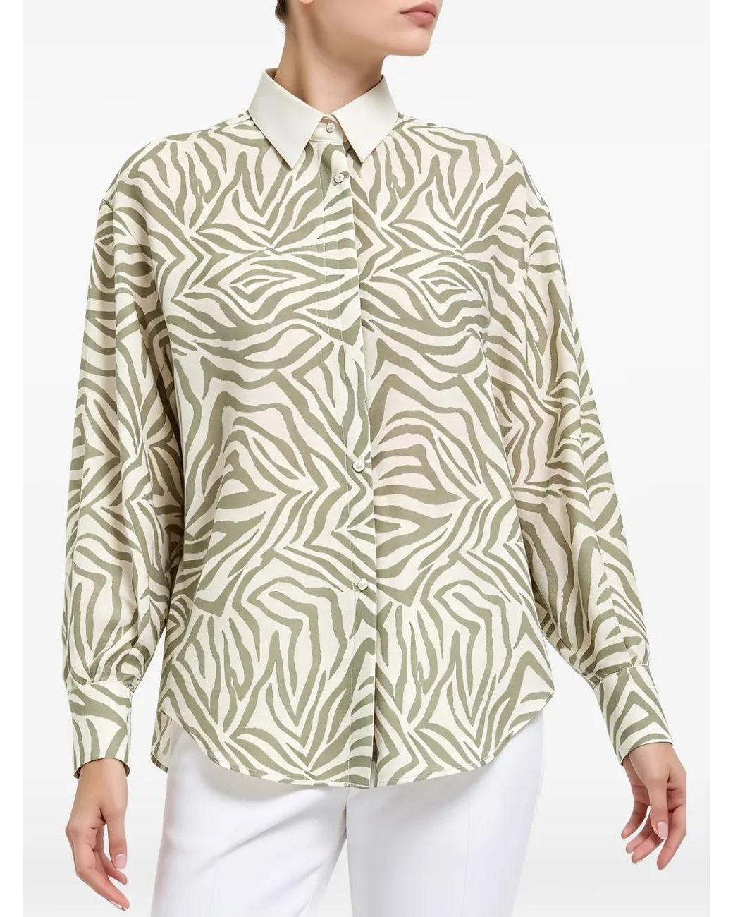 Brunello Cucinelli White Zebra-Print Long-Sleeve Shirt