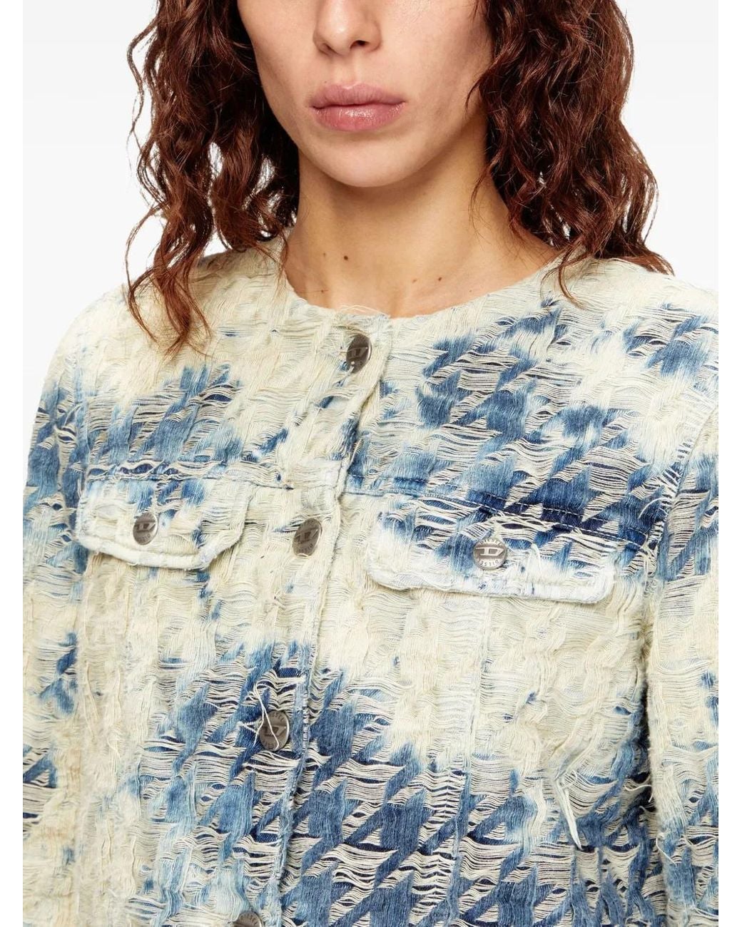 DIESEL White Houndstooth Denim Jacket