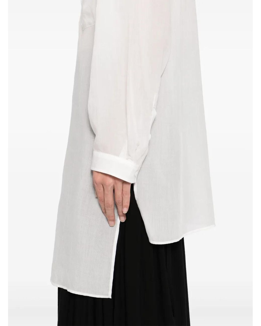 Yohji Yamamoto White Cellulose Loan Unbalanced Collar Shirt for men