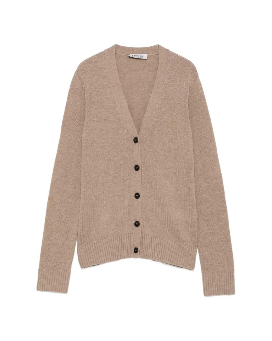 Max Mara Natural Cardigan À Logo Brodé Et Coudières