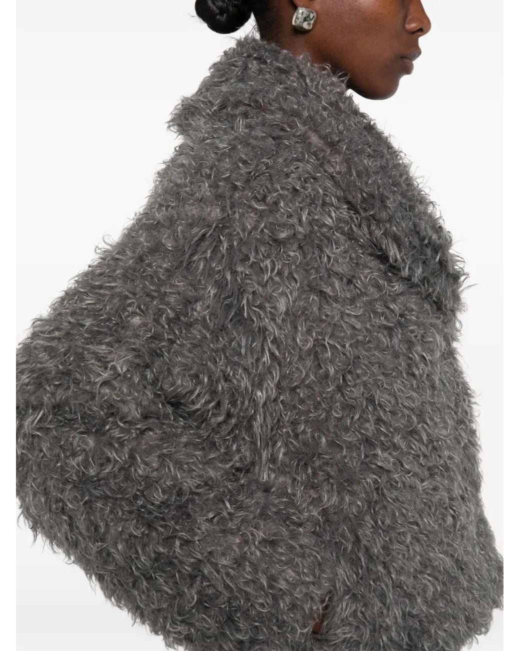 MEIMEIJ Gray Faux-Fur Cropped Coat