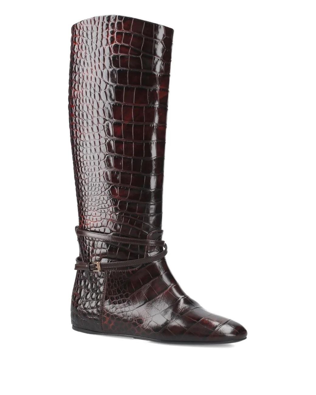 Premiata Brown Croc-Embossed Buckle Boots