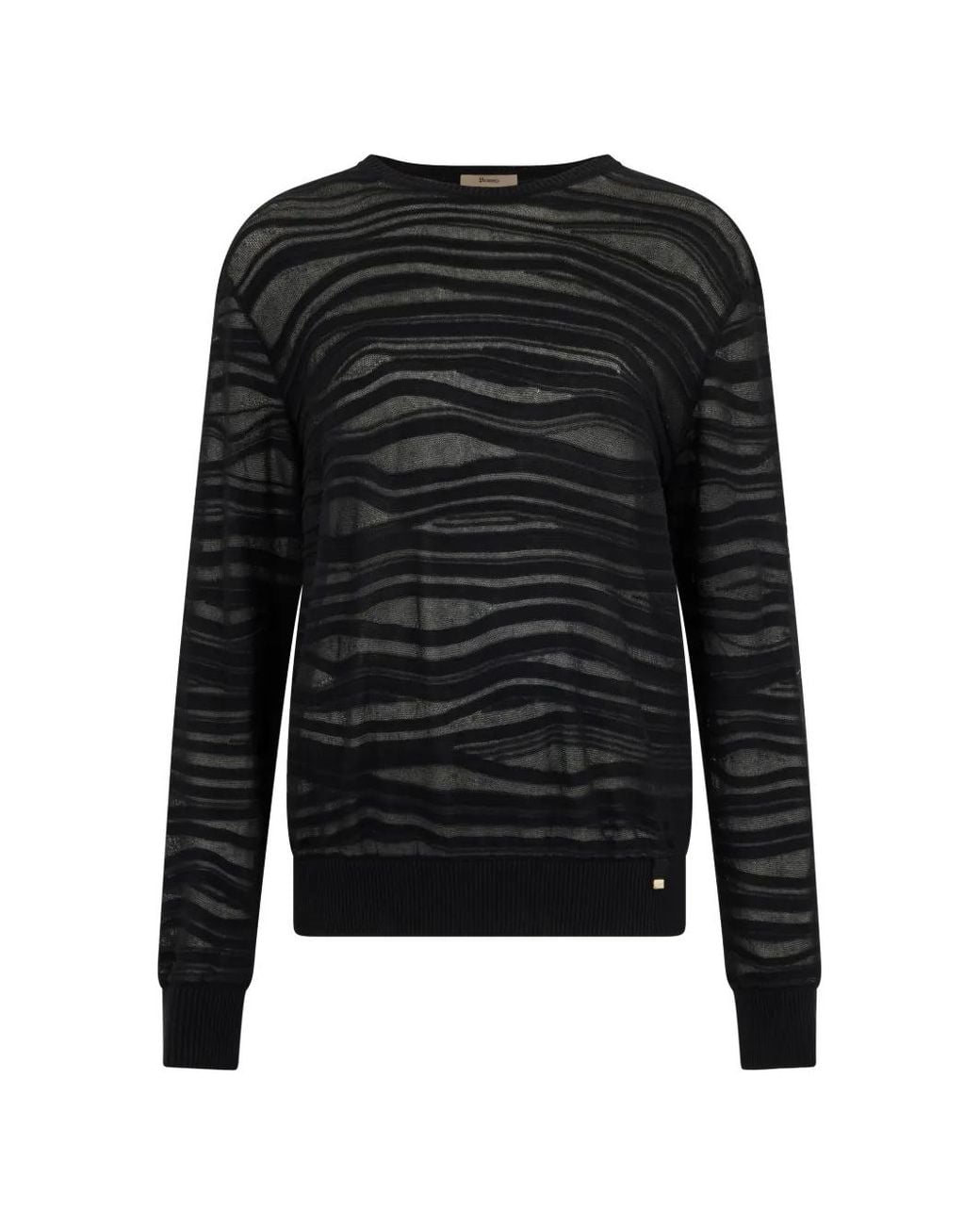 Herno Black Striped Round-Neck Sweater