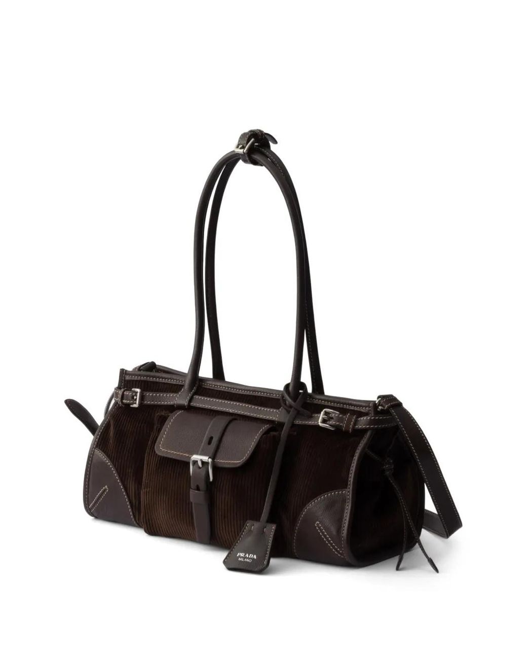 Prada Black Bonnie Medium Corduroy And Leather Handbag
