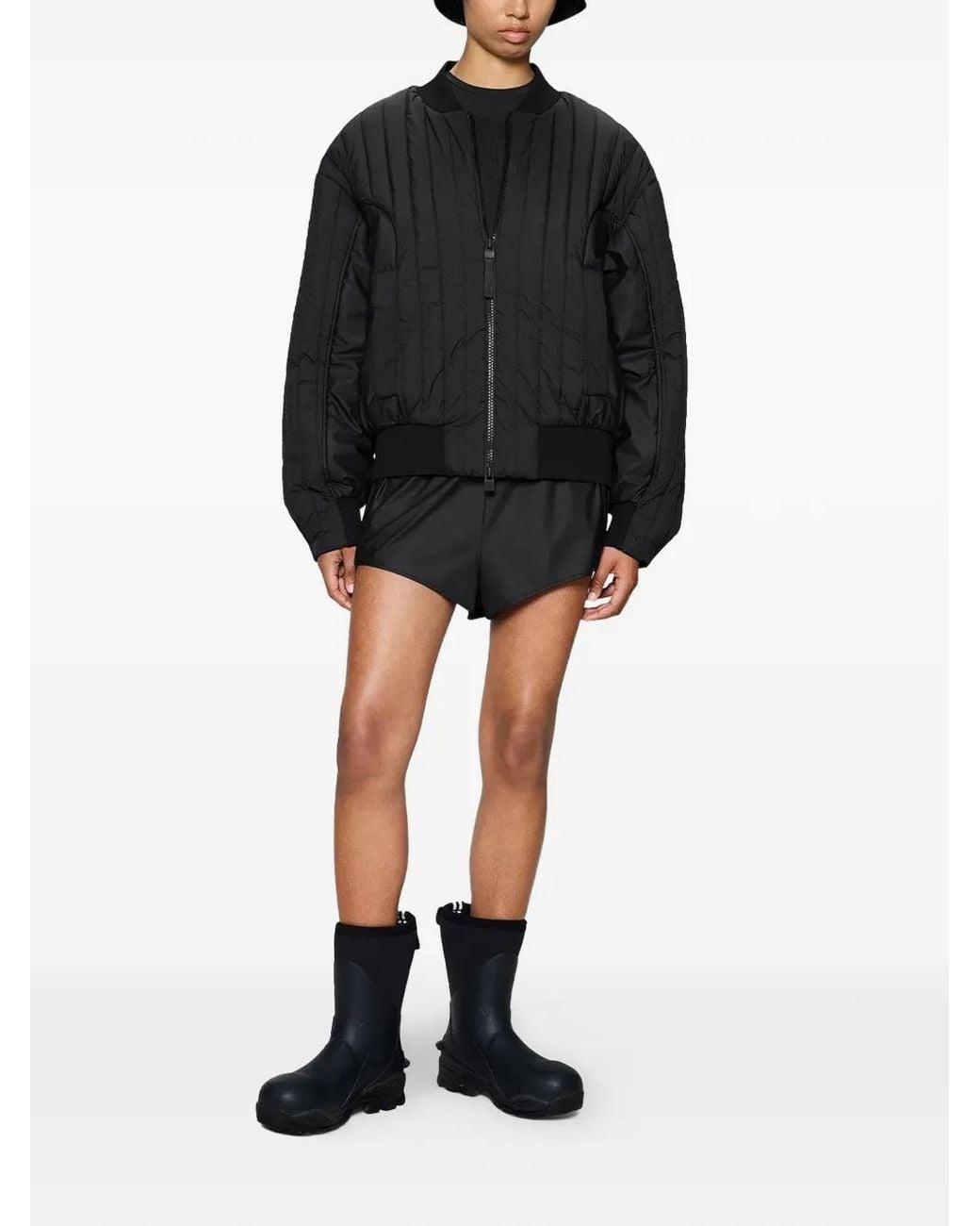 Rains Black Quilted Bomber Jacket