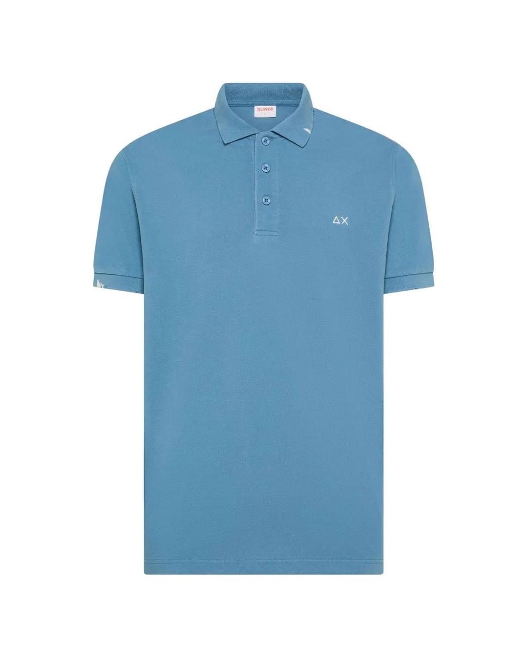 Sun 68 Blue Distressed-Effect Embroidered Polo Shirt for men