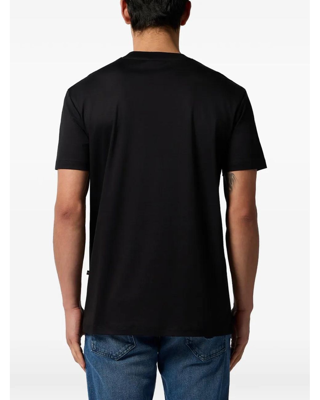 Billionaire Black Round-Neck Logo-Patch T-Shirt for men