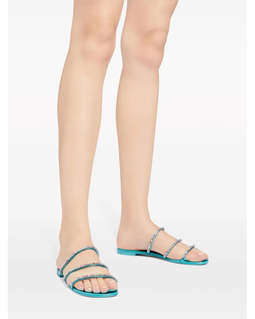 Giuseppe Zanotti Blue Dark Colorful Rhinestone-Embellished Sandals
