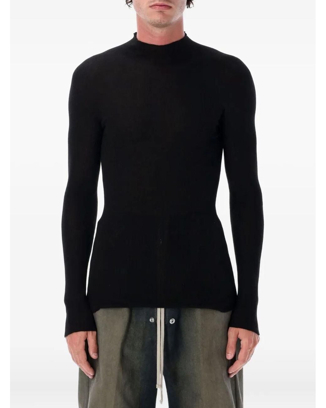 Rick Owens Black Ribbed Mock-Neck Sweater for men