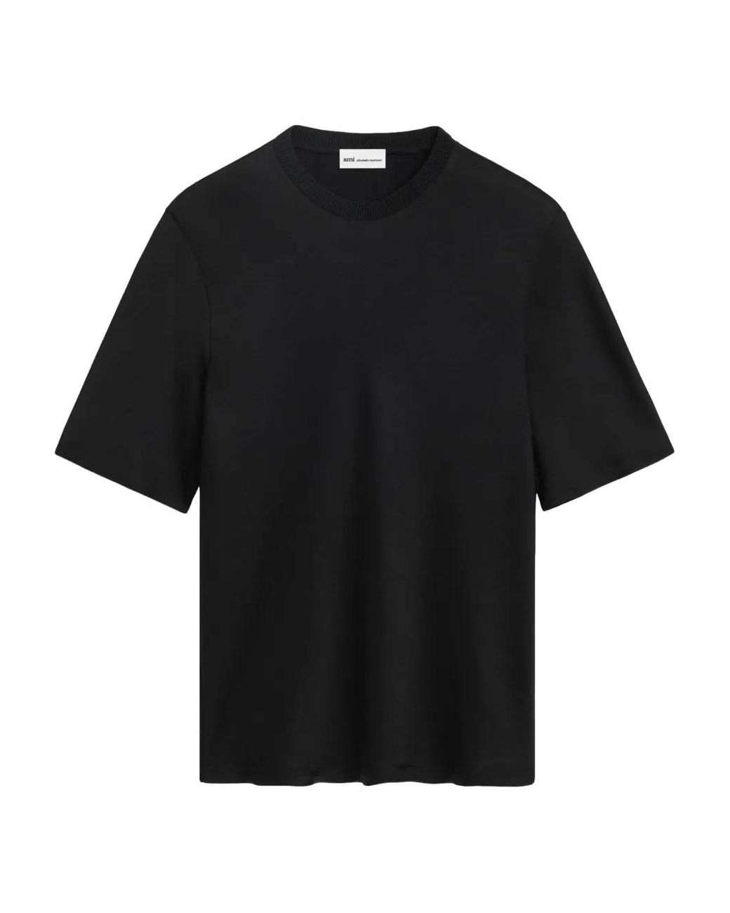 AMI Black Satin Short-Sleeve Blouse