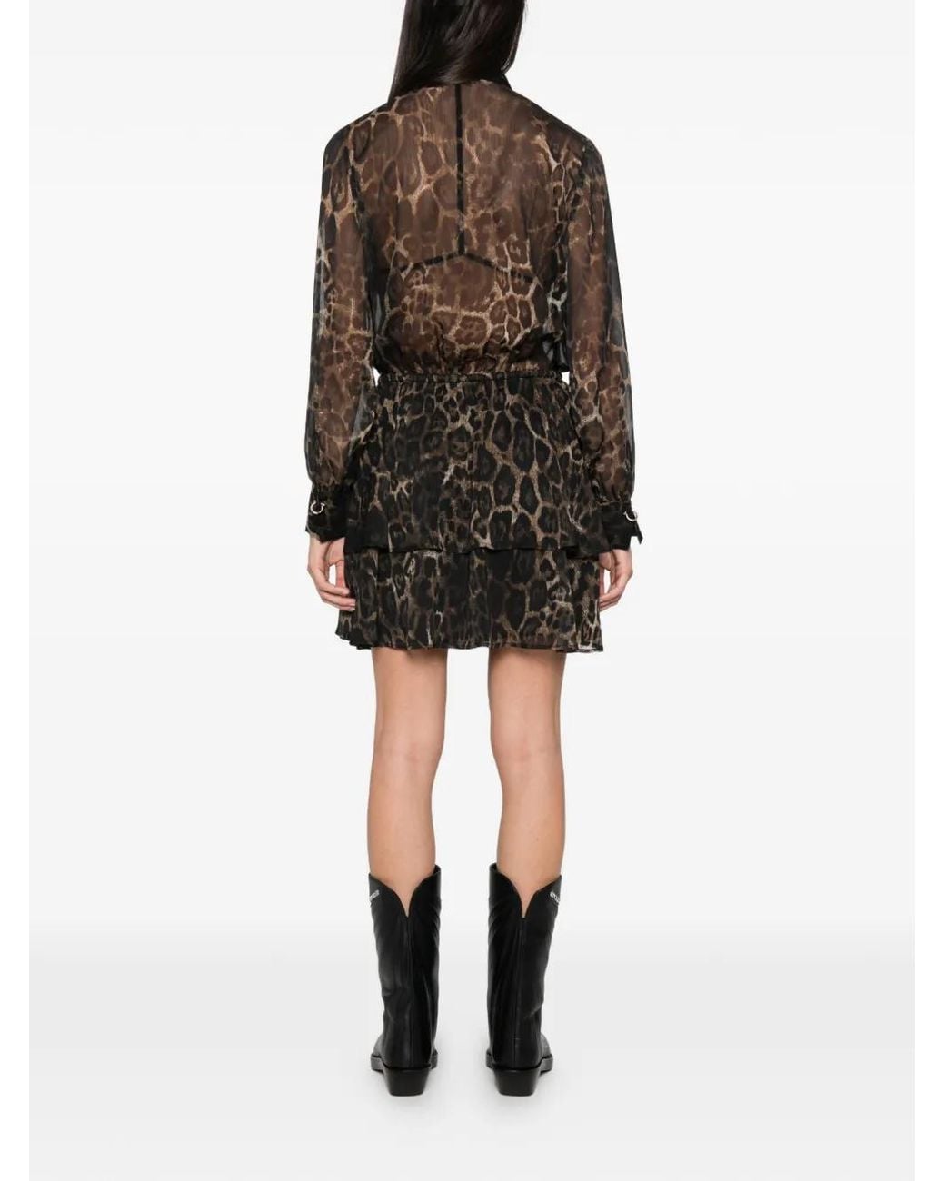 Just Cavalli Gray Leopard-Print Tiered Mini Dress