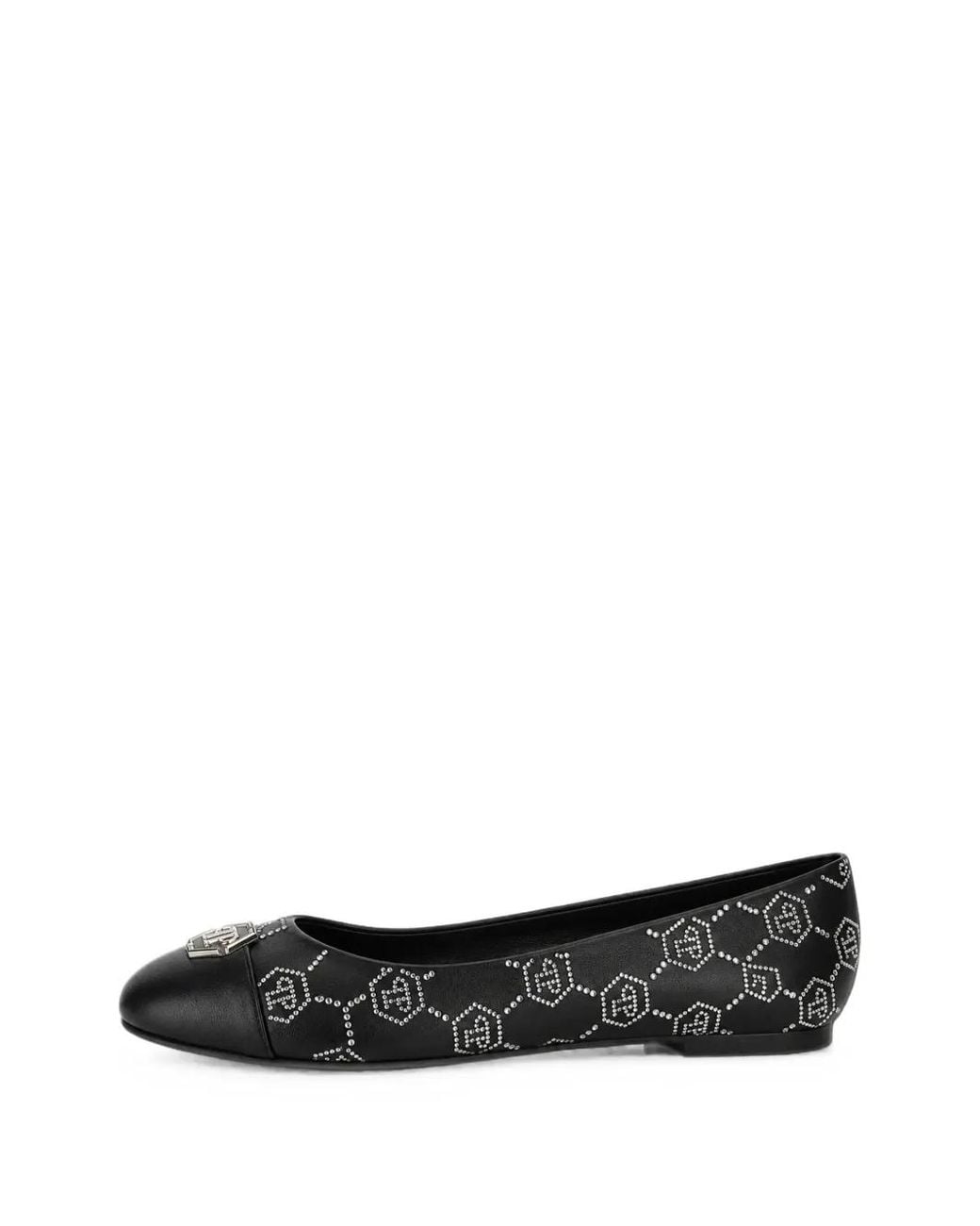 Philipp Plein Black Nappa-Leather Ballerina Flats Monogram Strass