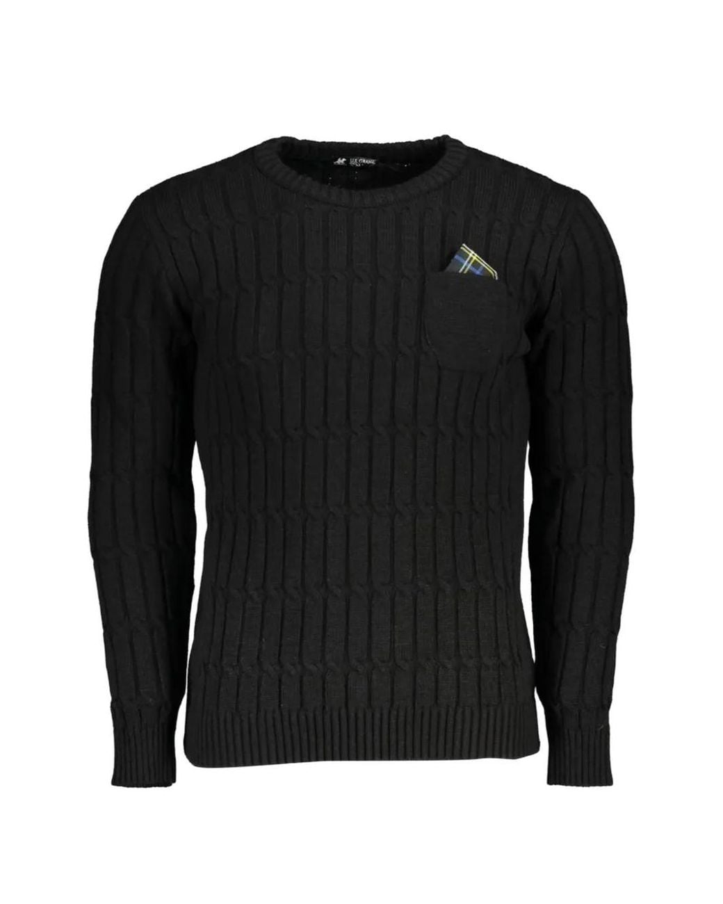 U.S. Grand Black Cable-Knit Crew-Neck Sweater for men