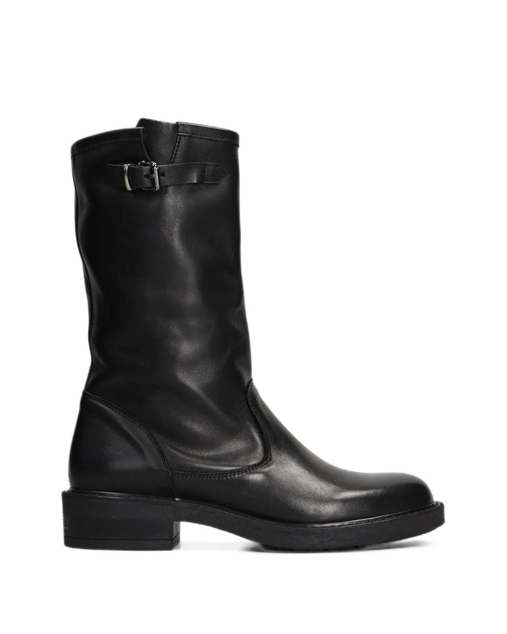 METISSE Black Buckle-Detail Leather Biker Boots