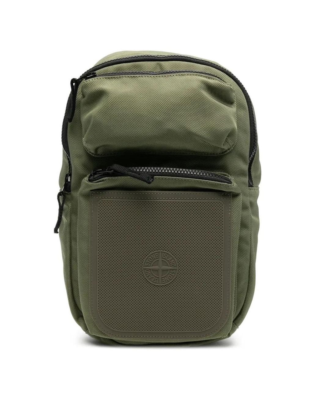 Stone Island Green Logo-Patch Panelled Backpack for men