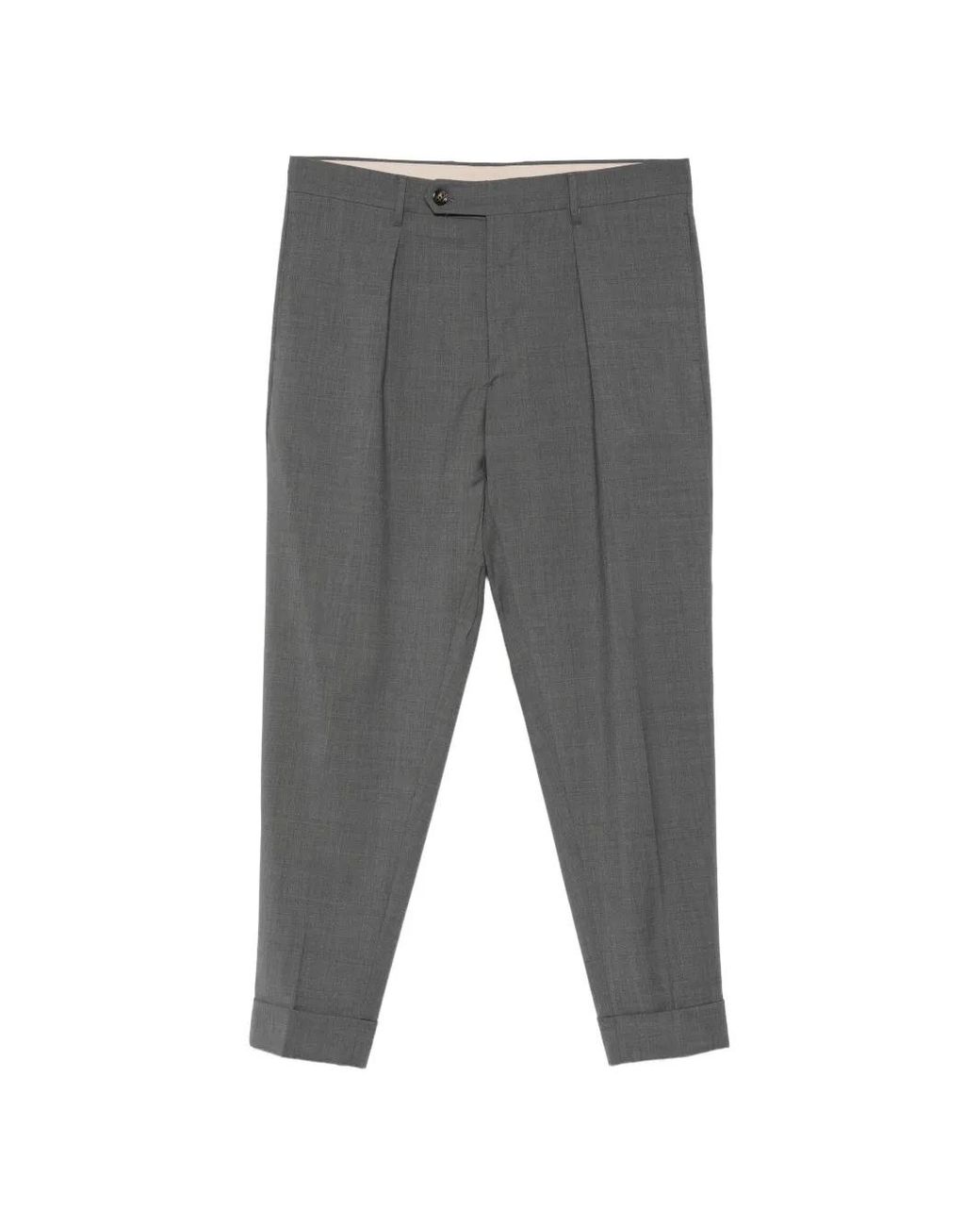 Berwich Gray Chiaia Pleated Cuffed Trousers for men