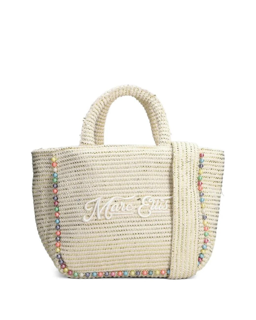 Marc Ellis White Buby Bead-Embellished Medium Tote Bag