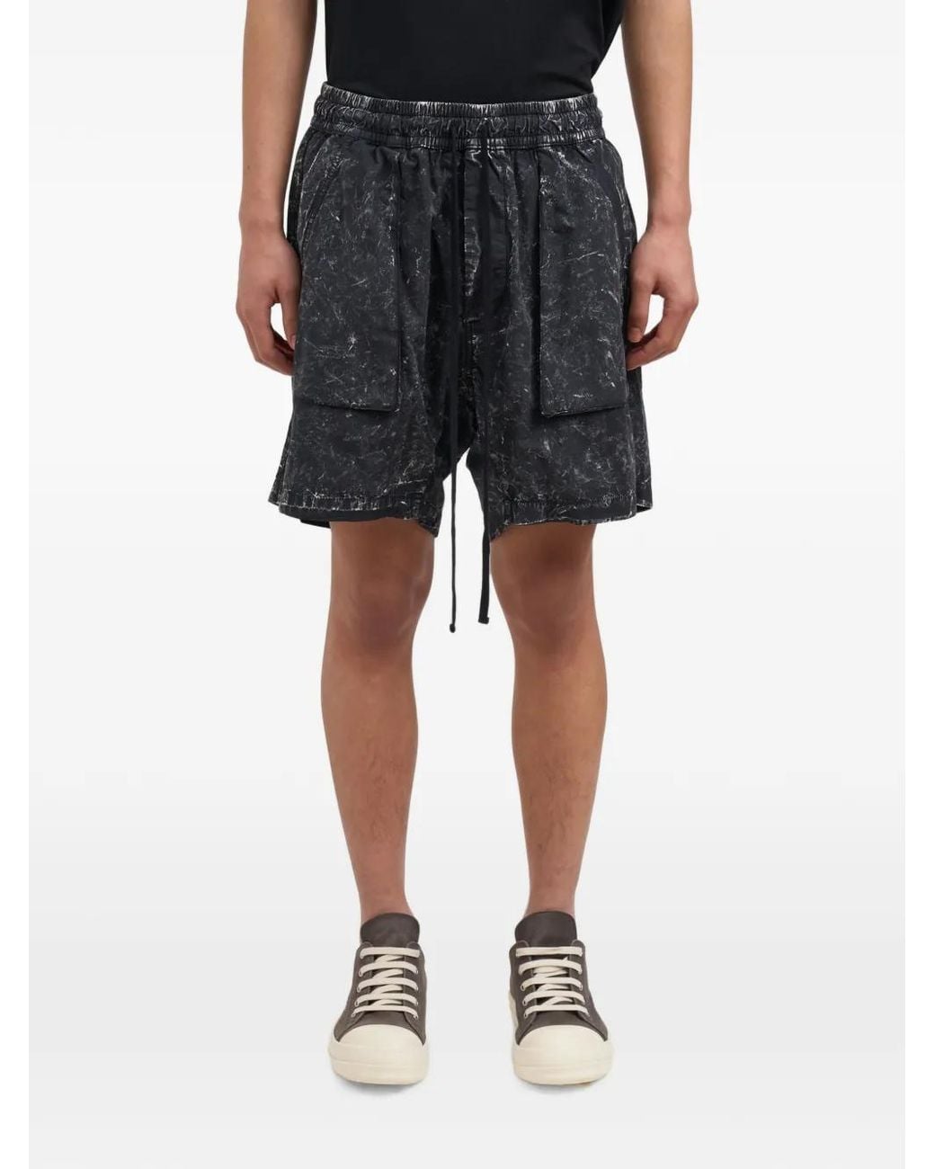 Thom Krom Black Marble-Print Drop-Crotch Shorts for men