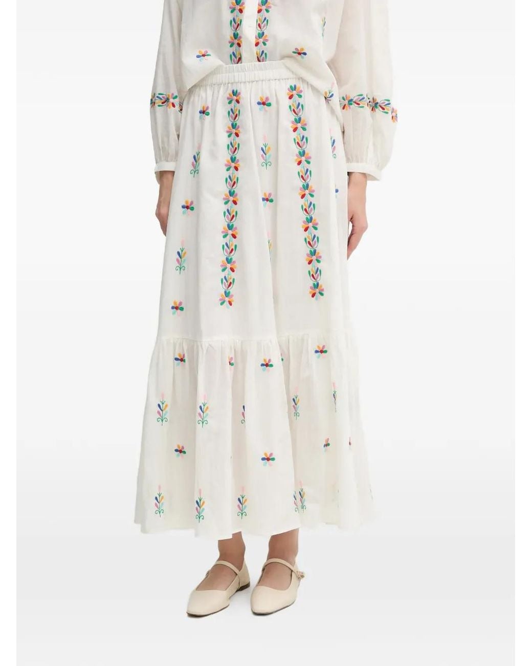 La Petite Francaise White Jamal Embroidered Tiered Maxi Skirt