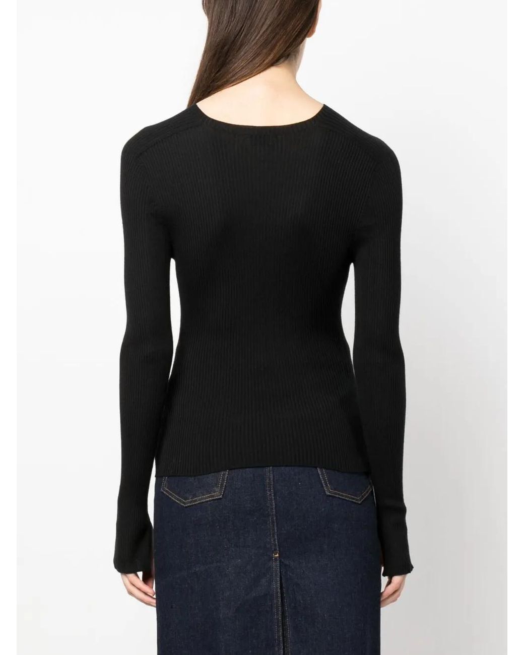 Lanvin Black Long-Sleeve Ribbed-Knit Top