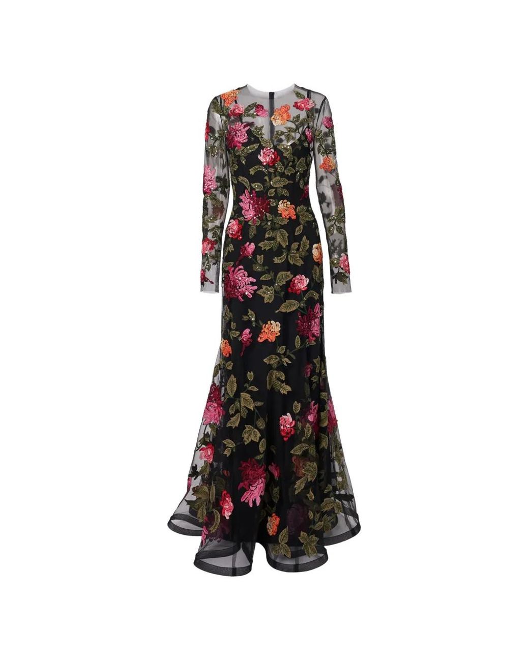 Vestido largo con bordado floral Carolina Herrera de color White