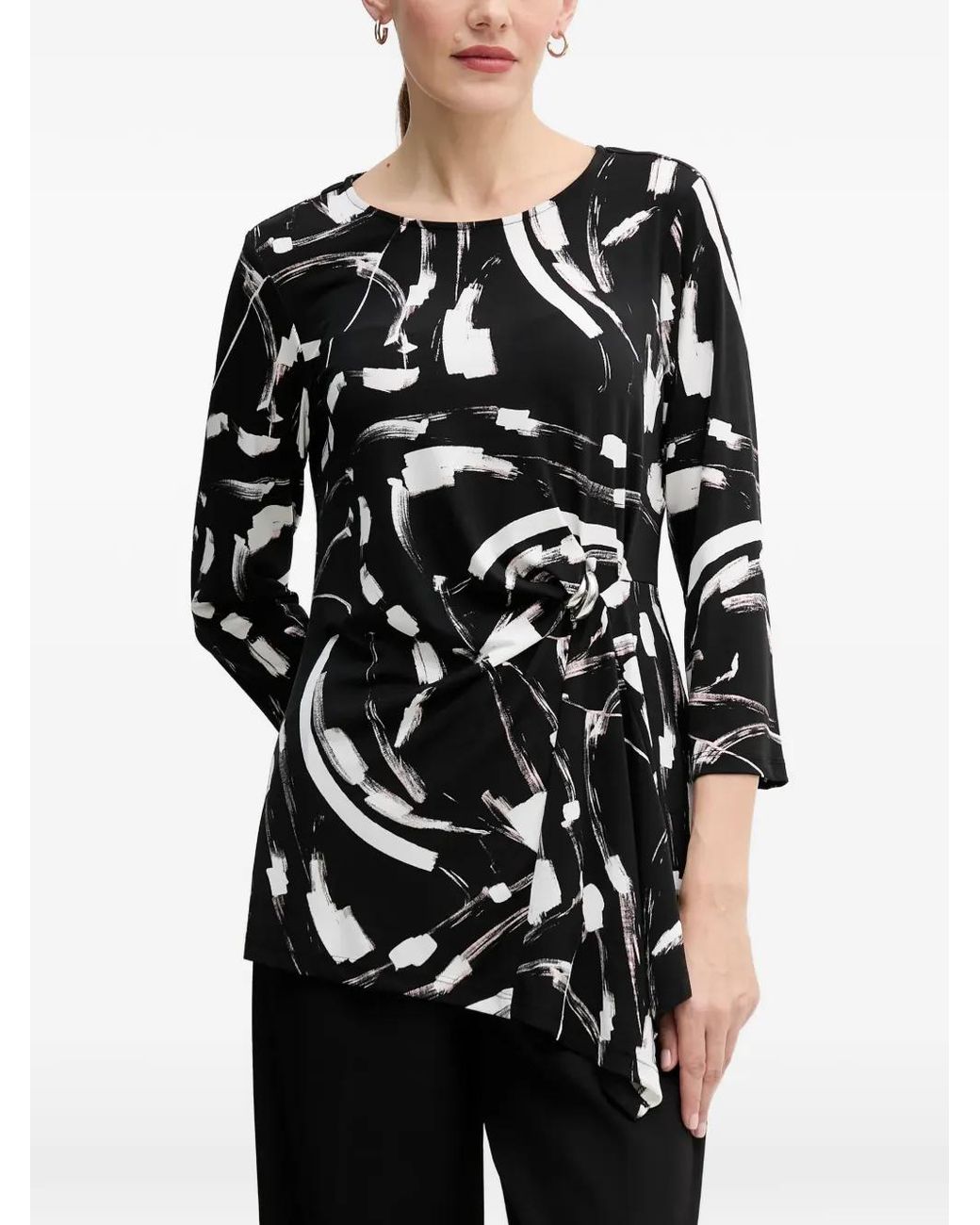 Joseph Ribkoff Black Graphic-Print Knot Top